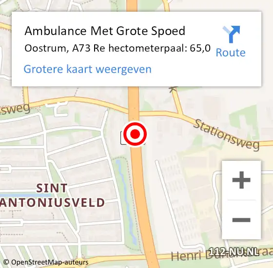 Locatie op kaart van de 112 melding: Ambulance Met Grote Spoed Naar Oostrum, A73 Re hectometerpaal: 65,0 op 12 juli 2018 21:46
