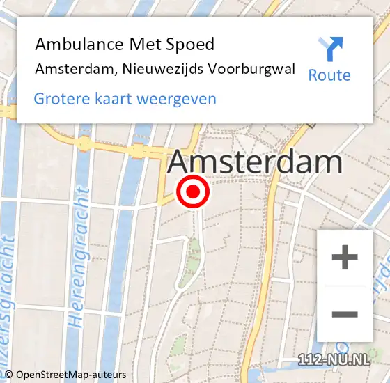 Locatie op kaart van de 112 melding: Ambulance Met Spoed Naar Amsterdam, Nieuwezijds Voorburgwal op 12 juli 2018 22:31