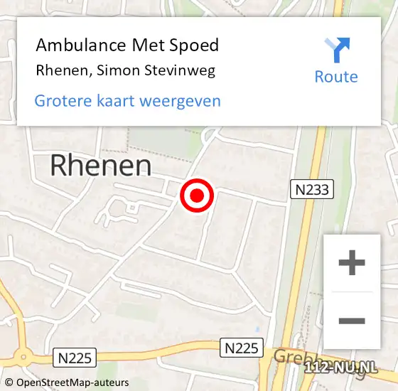 Locatie op kaart van de 112 melding: Ambulance Met Spoed Naar Rhenen, Simon Stevinweg op 12 juli 2018 23:28