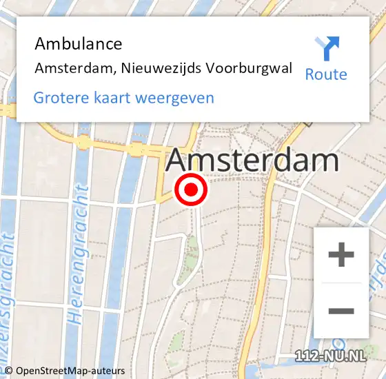 Locatie op kaart van de 112 melding: Ambulance Amsterdam, Nieuwezijds Voorburgwal op 12 juli 2018 23:37