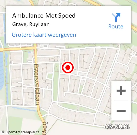 Locatie op kaart van de 112 melding: Ambulance Met Spoed Naar Grave, Ruyllaan op 13 juli 2018 01:08