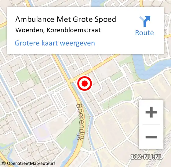 Locatie op kaart van de 112 melding: Ambulance Met Grote Spoed Naar Woerden, Korenbloemstraat op 13 juli 2018 03:51