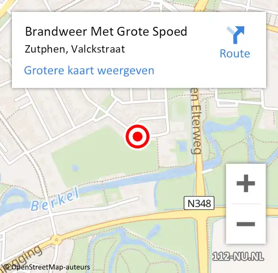 Locatie op kaart van de 112 melding: Brandweer Met Grote Spoed Naar Zutphen, Valckstraat op 13 juli 2018 05:22