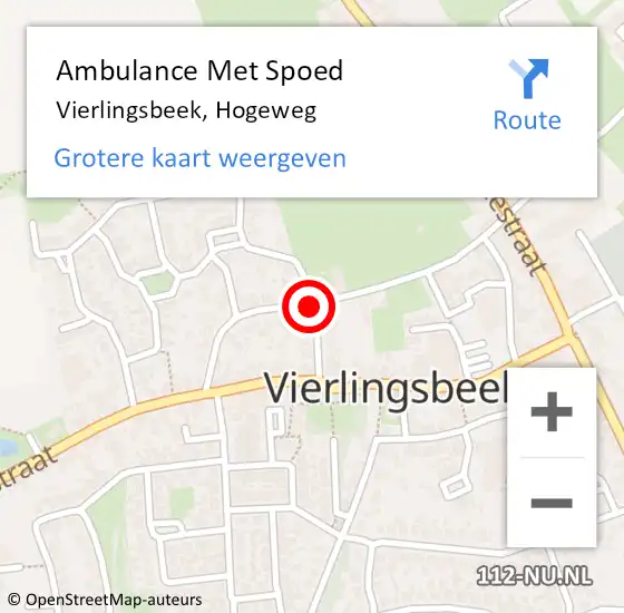 Locatie op kaart van de 112 melding: Ambulance Met Spoed Naar Vierlingsbeek, Hogeweg op 13 juli 2018 08:14