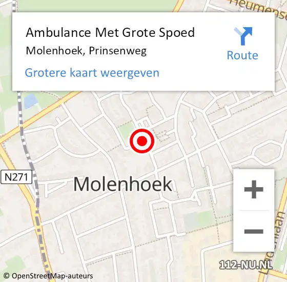 Locatie op kaart van de 112 melding: Ambulance Met Grote Spoed Naar Molenhoek, Prinsenweg op 13 juli 2018 08:41