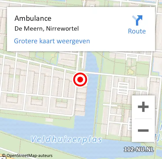 Locatie op kaart van de 112 melding: Ambulance De Meern, Nirrewortel op 13 juli 2018 09:22