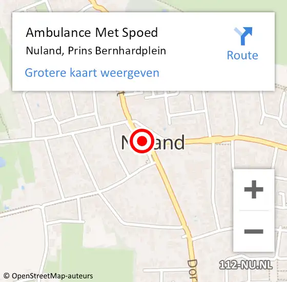 Locatie op kaart van de 112 melding: Ambulance Met Spoed Naar Nuland, Prins Bernhardplein op 13 juli 2018 09:30