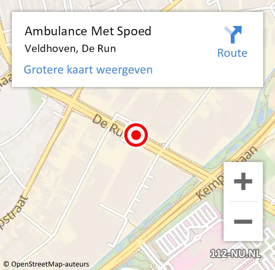 Locatie op kaart van de 112 melding: Ambulance Met Spoed Naar Veldhoven, De Run op 13 juli 2018 09:30