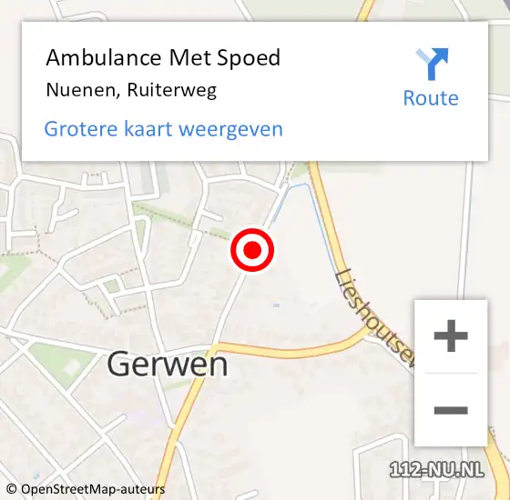 Locatie op kaart van de 112 melding: Ambulance Met Spoed Naar Nuenen, Ruiterweg op 13 juli 2018 09:48