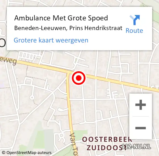 Locatie op kaart van de 112 melding: Ambulance Met Grote Spoed Naar Beneden-Leeuwen, Prins Hendrikstraat op 13 juli 2018 11:12