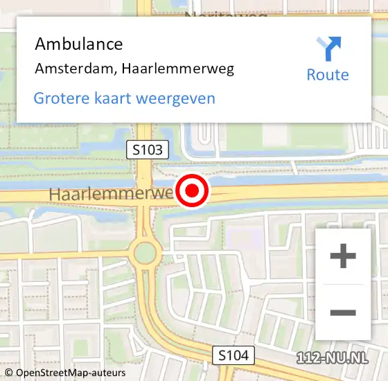 Locatie op kaart van de 112 melding: Ambulance Amsterdam, Haarlemmerweg op 13 juli 2018 11:17