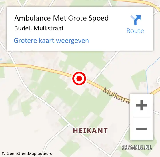 Locatie op kaart van de 112 melding: Ambulance Met Grote Spoed Naar Budel, Mulkstraat op 13 juli 2018 12:34