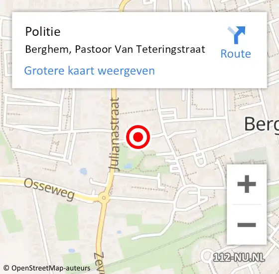 Locatie op kaart van de 112 melding: Politie Berghem, Pastoor Van Teteringstraat op 13 juli 2018 13:50