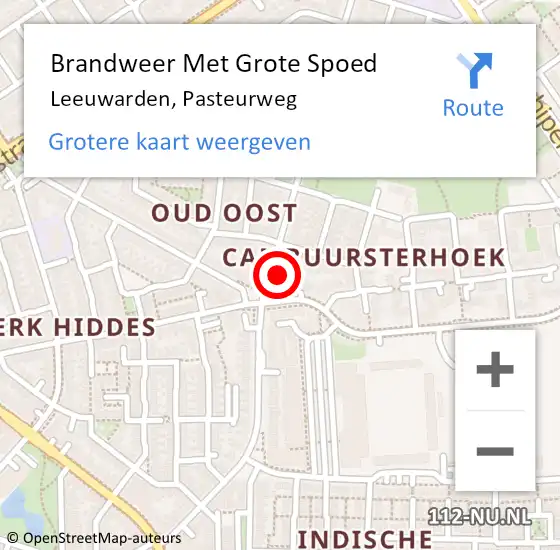 Locatie op kaart van de 112 melding: Brandweer Met Grote Spoed Naar Leeuwarden, Pasteurweg op 2 maart 2014 20:29