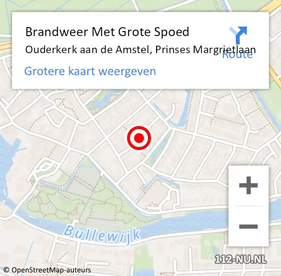 Locatie op kaart van de 112 melding: Brandweer Met Grote Spoed Naar Ouderkerk aan de Amstel, Prinses Margrietlaan op 13 juli 2018 14:43