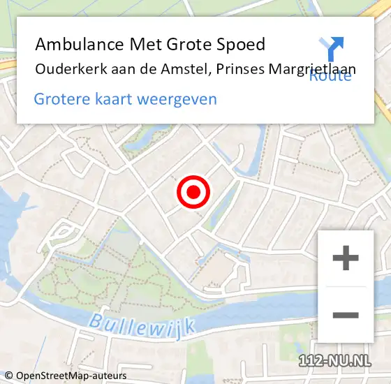 Locatie op kaart van de 112 melding: Ambulance Met Grote Spoed Naar Ouderkerk aan de Amstel, Prinses Margrietlaan op 13 juli 2018 14:44