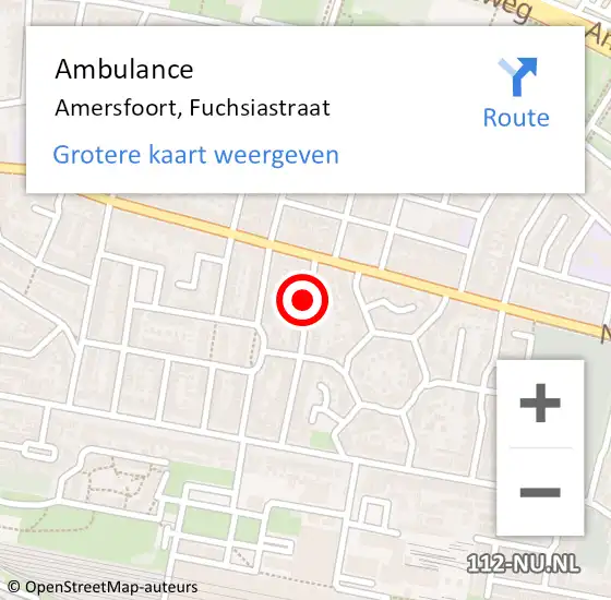 Locatie op kaart van de 112 melding: Ambulance Amersfoort, Fuchsiastraat op 13 juli 2018 15:16