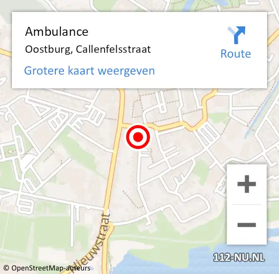 Locatie op kaart van de 112 melding: Ambulance Oostburg, Callenfelsstraat op 13 juli 2018 15:47