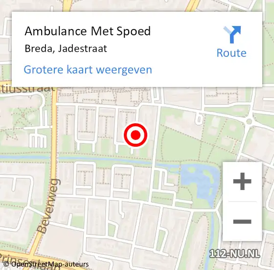 Locatie op kaart van de 112 melding: Ambulance Met Spoed Naar Breda, Jadestraat op 13 juli 2018 16:04