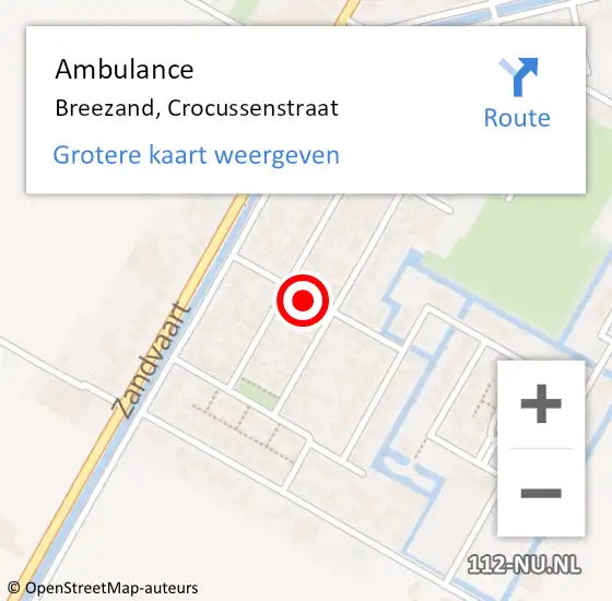 Locatie op kaart van de 112 melding: Ambulance Breezand, Crocussenstraat op 13 juli 2018 16:59