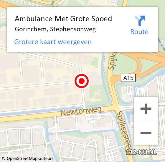 Locatie op kaart van de 112 melding: Ambulance Met Grote Spoed Naar Gorinchem, Stephensonweg op 13 juli 2018 17:23