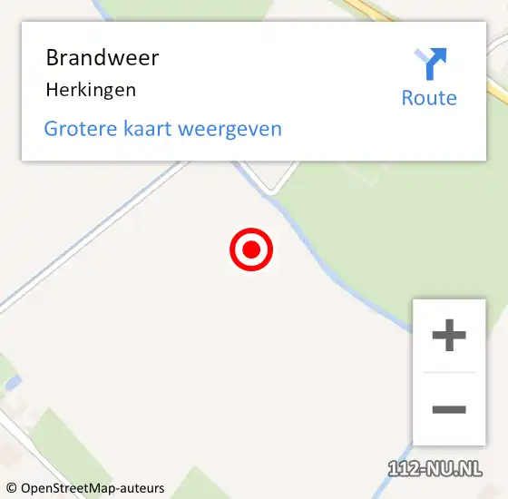 Locatie op kaart van de 112 melding: Brandweer Herkingen op 13 juli 2018 17:37