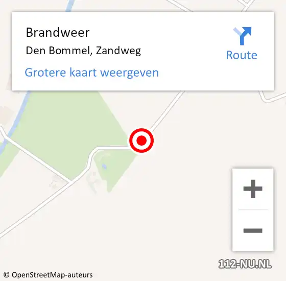 Locatie op kaart van de 112 melding: Brandweer Den Bommel, Zandweg op 13 juli 2018 17:44