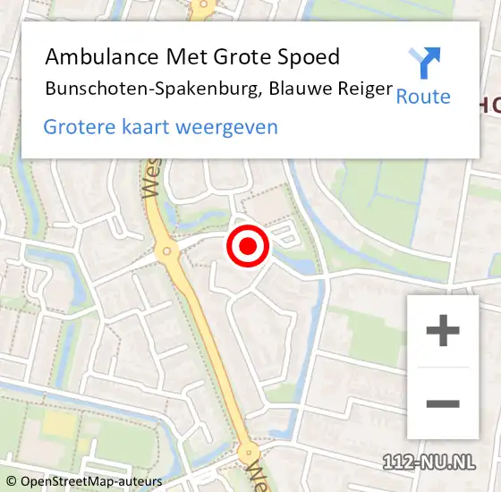 Locatie op kaart van de 112 melding: Ambulance Met Grote Spoed Naar Bunschoten-Spakenburg, Blauwe Reiger op 13 juli 2018 17:50