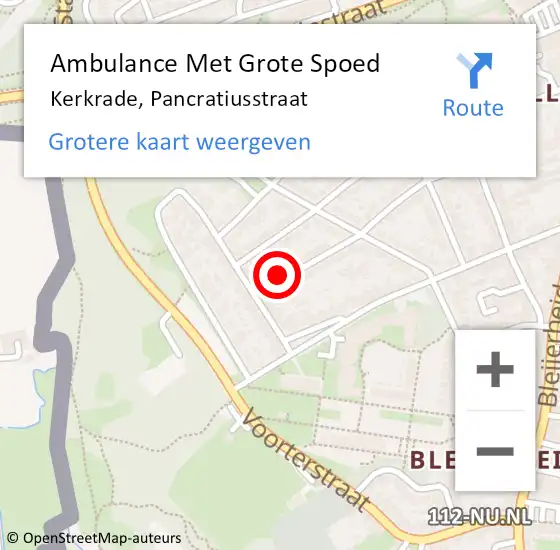 Locatie op kaart van de 112 melding: Ambulance Met Grote Spoed Naar Kerkrade, Pancratiusstraat op 2 maart 2014 21:07