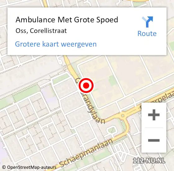 Locatie op kaart van de 112 melding: Ambulance Met Grote Spoed Naar Oss, Corellistraat op 13 juli 2018 19:16