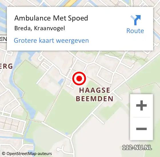 Locatie op kaart van de 112 melding: Ambulance Met Spoed Naar Breda, Kraanvogel op 13 juli 2018 19:50