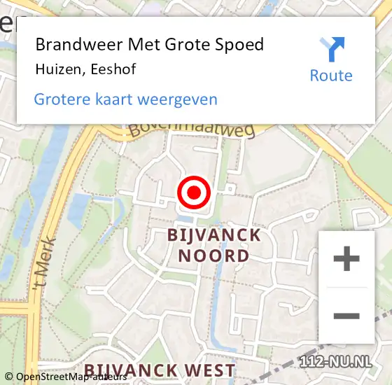 Locatie op kaart van de 112 melding: Brandweer Met Grote Spoed Naar Huizen, Eeshof op 13 juli 2018 20:04