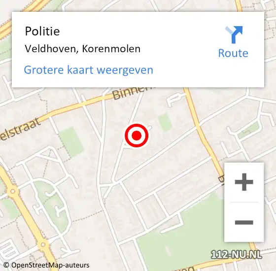 Locatie op kaart van de 112 melding: Politie Veldhoven, Korenmolen op 13 juli 2018 21:07