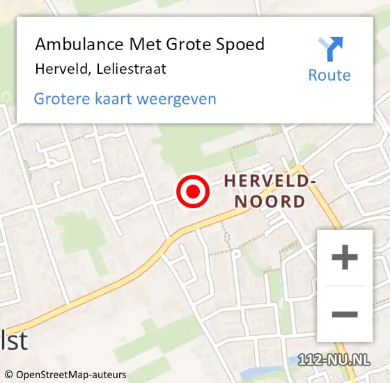 Locatie op kaart van de 112 melding: Ambulance Met Grote Spoed Naar Herveld, Leliestraat op 13 juli 2018 22:59