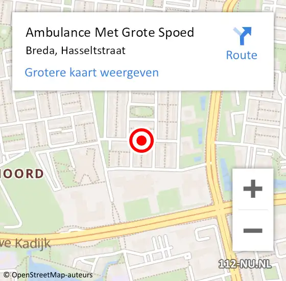 Locatie op kaart van de 112 melding: Ambulance Met Grote Spoed Naar Breda, Hasseltstraat op 13 juli 2018 23:44