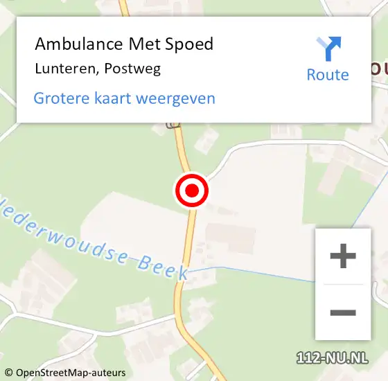 Locatie op kaart van de 112 melding: Ambulance Met Spoed Naar Lunteren, Postweg op 14 juli 2018 00:06