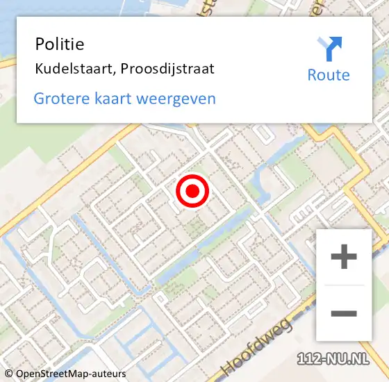 Locatie op kaart van de 112 melding: Politie Kudelstaart, Proosdijstraat op 14 juli 2018 00:38