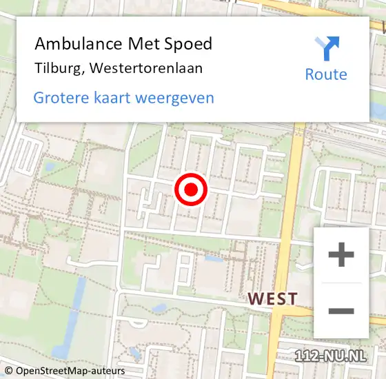 Locatie op kaart van de 112 melding: Ambulance Met Spoed Naar Tilburg, Westertorenlaan op 14 juli 2018 03:07
