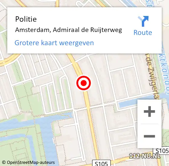 Locatie op kaart van de 112 melding: Politie Amsterdam, Admiraal de Ruijterweg op 14 juli 2018 04:47