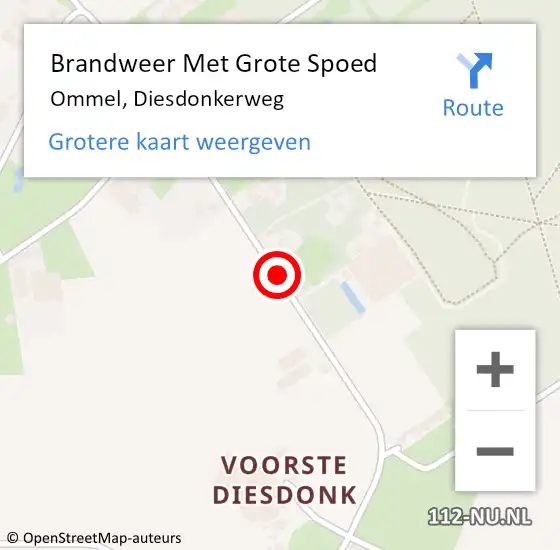 Locatie op kaart van de 112 melding: Brandweer Met Grote Spoed Naar Ommel, Diesdonkerweg op 14 juli 2018 07:03