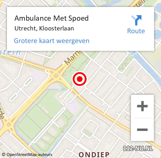 Locatie op kaart van de 112 melding: Ambulance Met Spoed Naar Utrecht, Kloosterlaan op 14 juli 2018 07:35