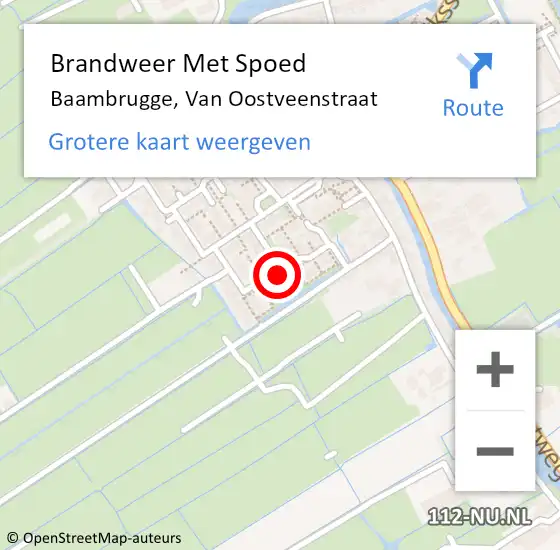 Locatie op kaart van de 112 melding: Brandweer Met Spoed Naar Baambrugge, Van Oostveenstraat op 14 juli 2018 08:38