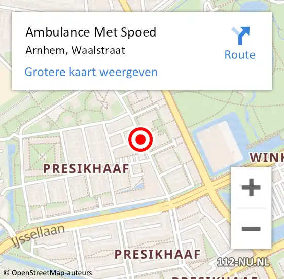 Locatie op kaart van de 112 melding: Ambulance Met Spoed Naar Arnhem, Waalstraat op 14 juli 2018 11:52