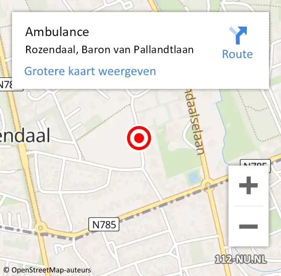 Locatie op kaart van de 112 melding: Ambulance Rozendaal, Baron van Pallandtlaan op 14 juli 2018 12:54