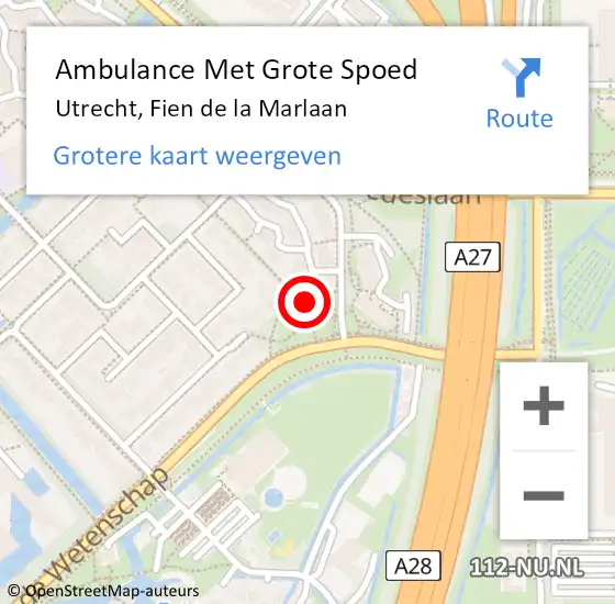 Locatie op kaart van de 112 melding: Ambulance Met Grote Spoed Naar Utrecht, Fien de la Marlaan op 14 juli 2018 13:07