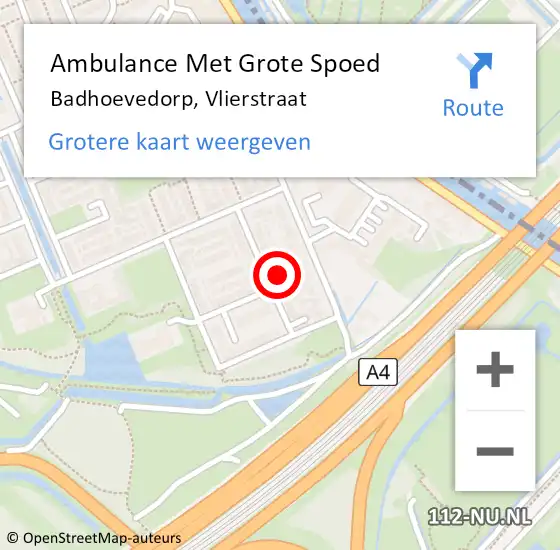 Locatie op kaart van de 112 melding: Ambulance Met Grote Spoed Naar Badhoevedorp, Vlierstraat op 14 juli 2018 14:20