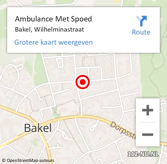 Locatie op kaart van de 112 melding: Ambulance Met Spoed Naar Bakel, Wilhelminastraat op 14 juli 2018 14:21