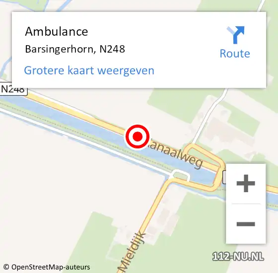 Locatie op kaart van de 112 melding: Ambulance Barsingerhorn, N248 op 14 juli 2018 14:32