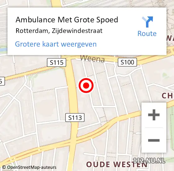 Locatie op kaart van de 112 melding: Ambulance Met Grote Spoed Naar Rotterdam, Zijdewindestraat op 14 juli 2018 14:47