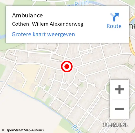 Locatie op kaart van de 112 melding: Ambulance Cothen, Willem Alexanderweg op 14 juli 2018 15:19